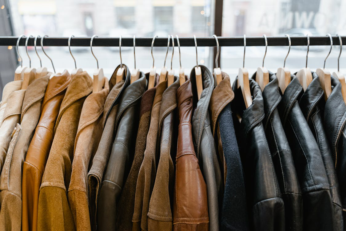 Leather jackets hanging after professional dry cleaning