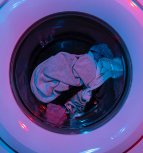 a pink and blue washing machine