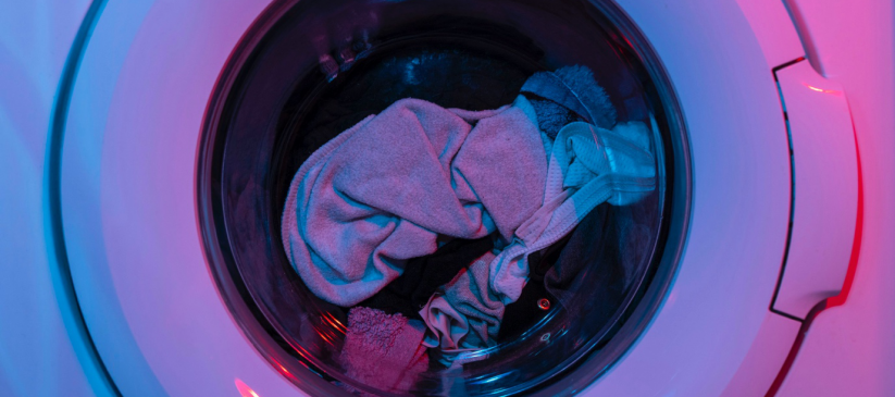 a pink and blue washing machine